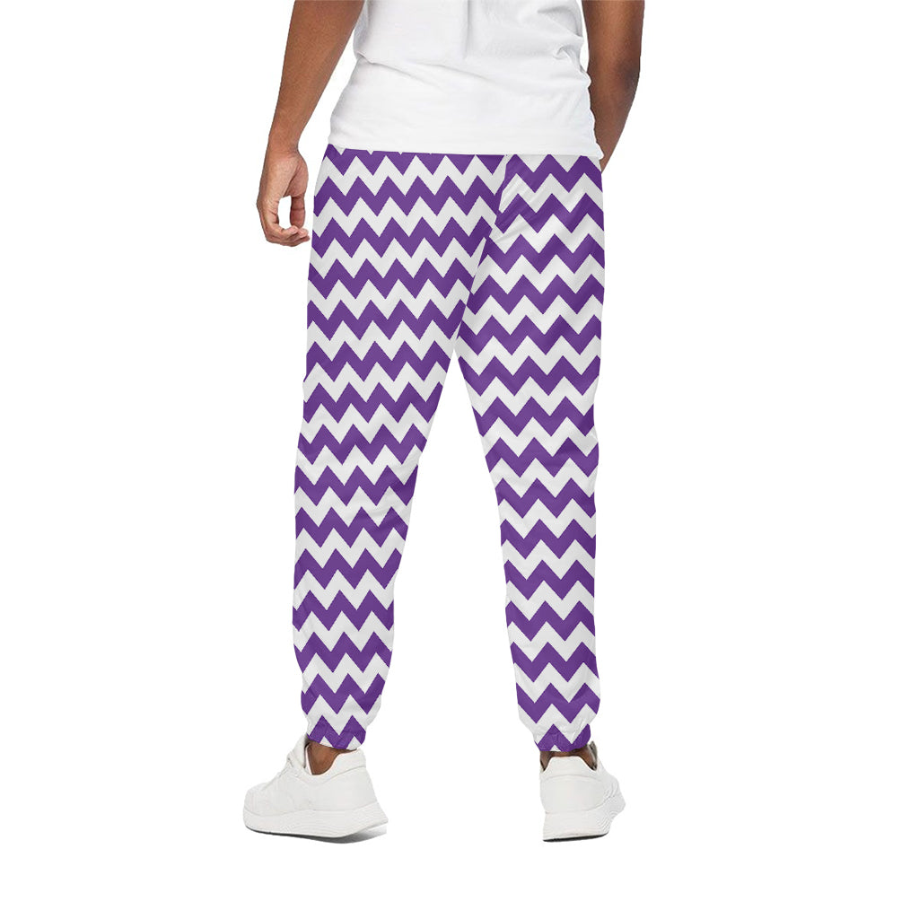 Purple And White Chevron Pattern Print Cotton Pants