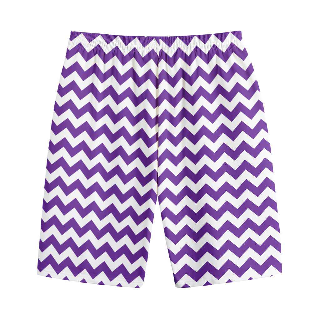 Purple And White Chevron Pattern Print Cotton Shorts