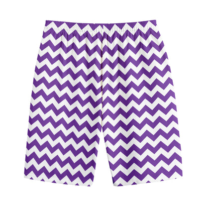 Purple And White Chevron Pattern Print Cotton Shorts