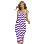 Purple And White Chevron Pattern Print Cross Back Cami Dress