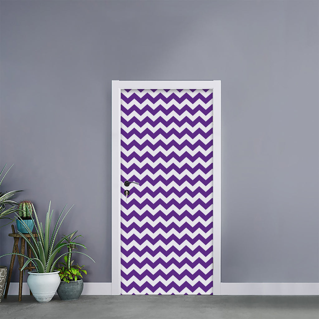 Purple And White Chevron Pattern Print Door Sticker