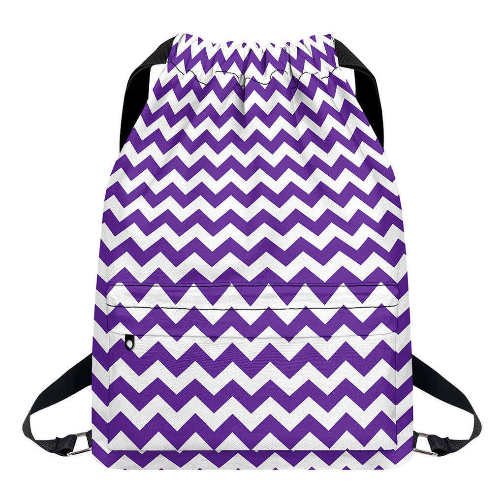 Purple And White Chevron Pattern Print Drawstring Backpack