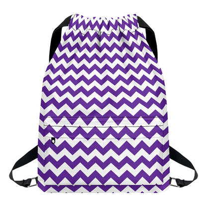 Purple And White Chevron Pattern Print Drawstring Backpack