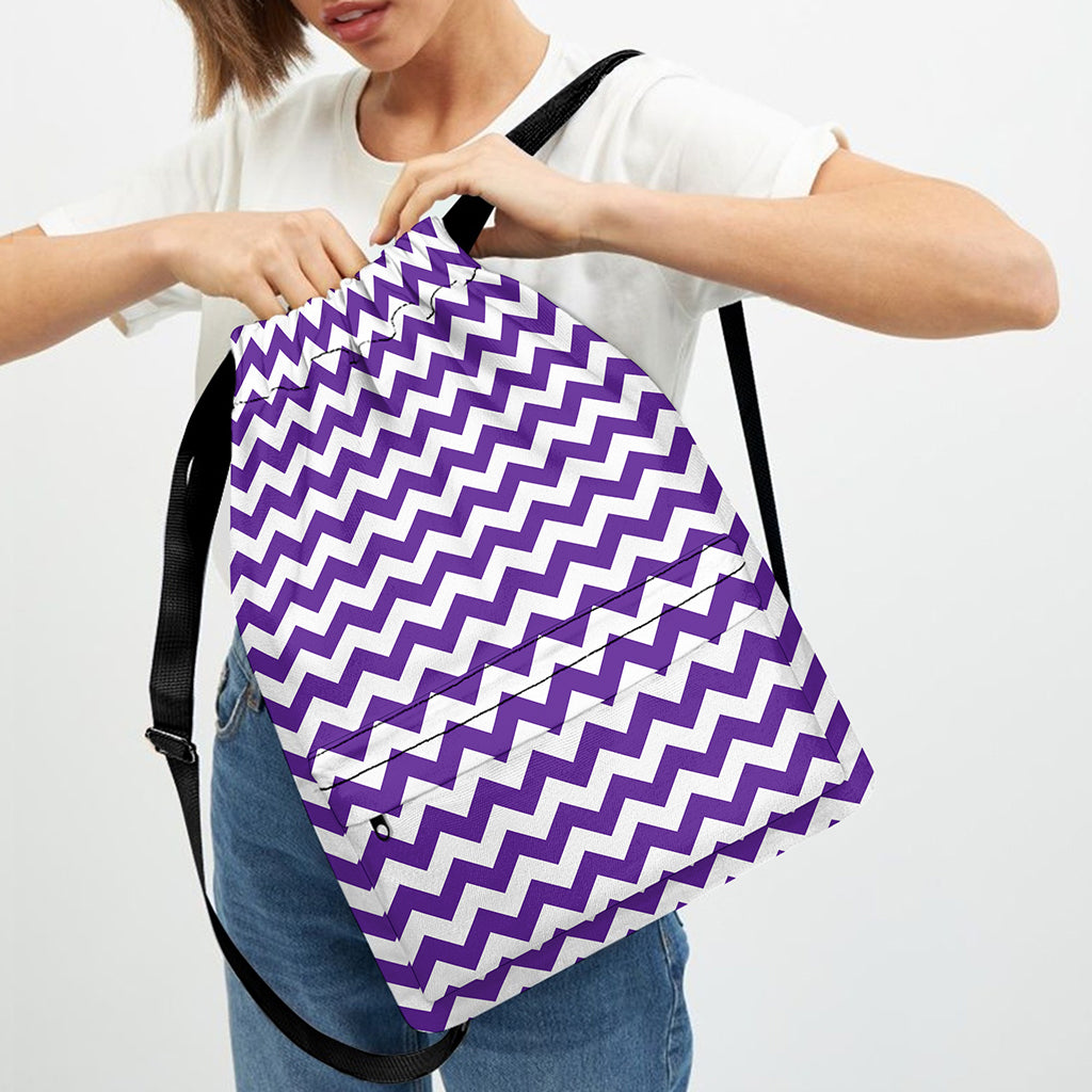 Purple And White Chevron Pattern Print Drawstring Backpack