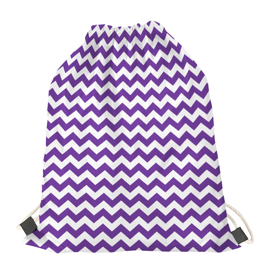 Purple And White Chevron Pattern Print Drawstring Bag