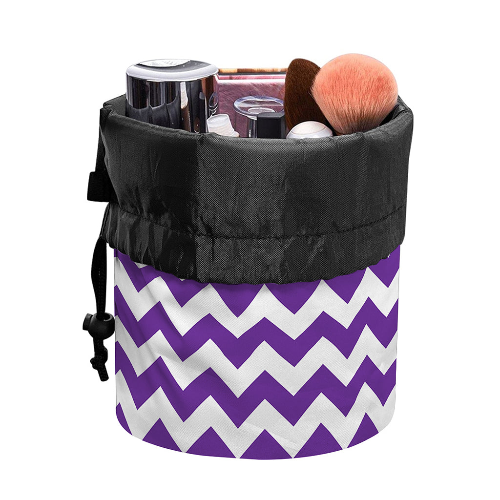 Purple And White Chevron Pattern Print Drawstring Makeup Bag