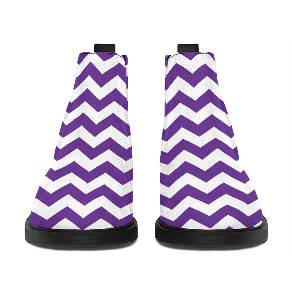 Purple And White Chevron Pattern Print Flat Ankle Boots