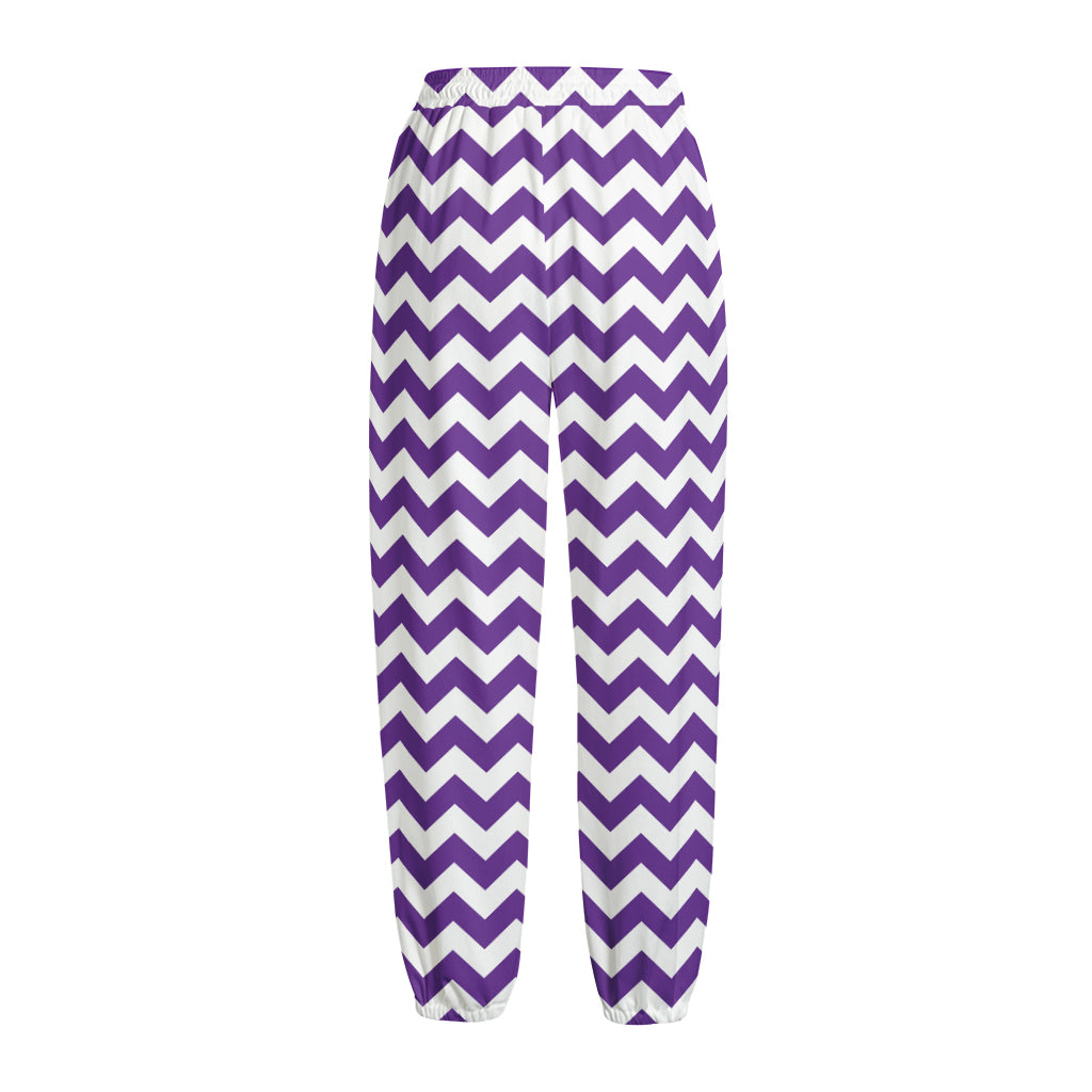 Purple And White Chevron Pattern Print Fleece Lined Knit Pants