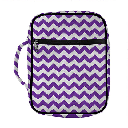 Purple And White Chevron Pattern Print Front Pocket Bible Bag