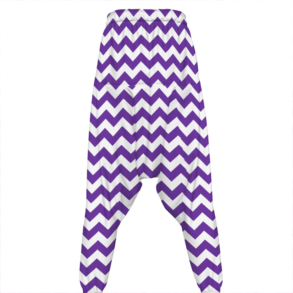 Purple And White Chevron Pattern Print Hammer Pants