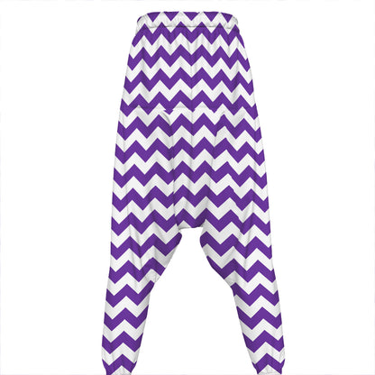 Purple And White Chevron Pattern Print Hammer Pants