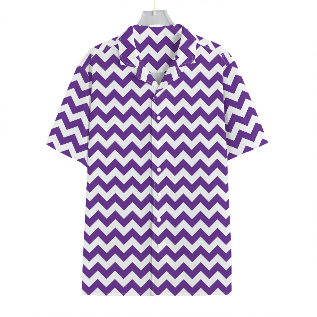 Purple And White Chevron Pattern Print Hawaiian Shirt