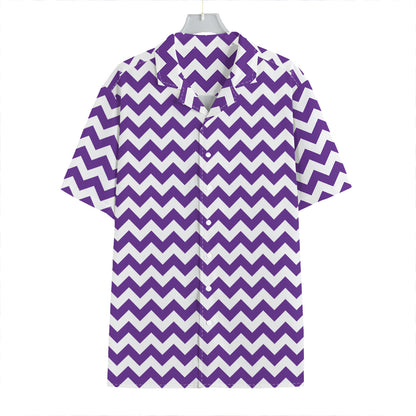 Purple And White Chevron Pattern Print Hawaiian Shirt