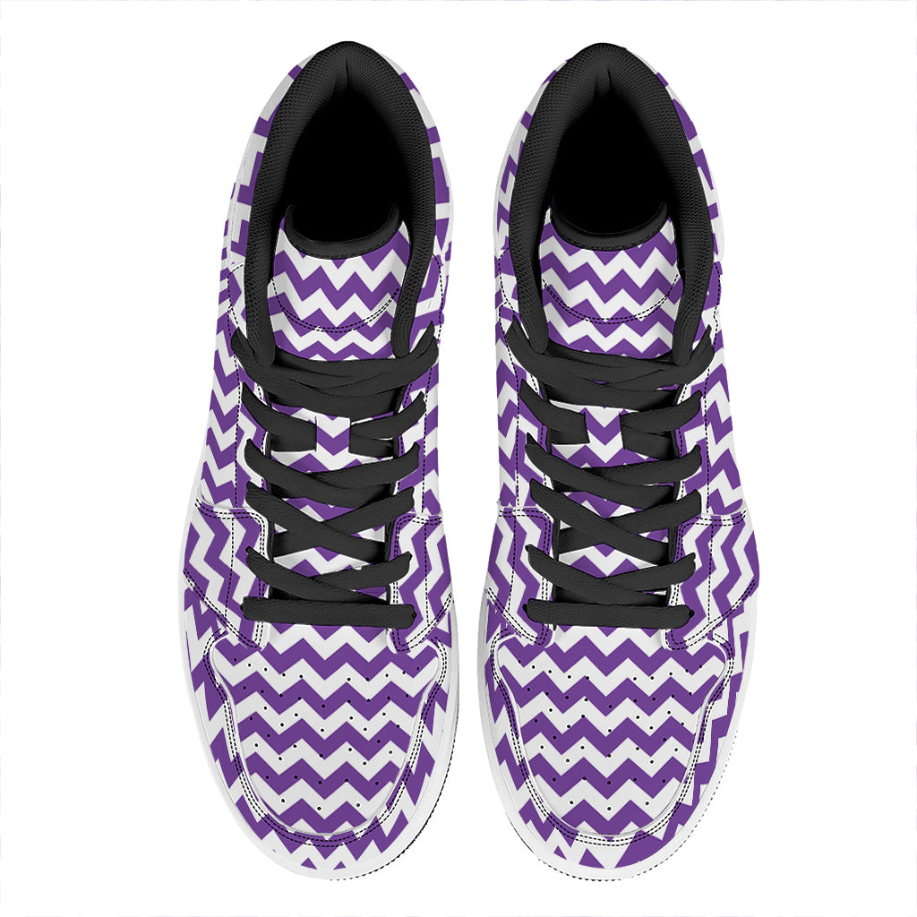 Purple And White Chevron Pattern Print High Top Leather Sneakers