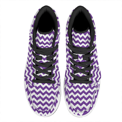 Purple And White Chevron Pattern Print High Top Leather Sneakers