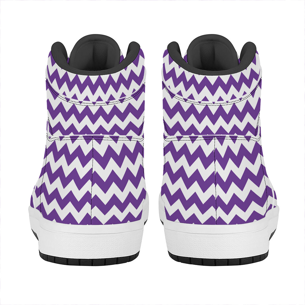 Purple And White Chevron Pattern Print High Top Leather Sneakers
