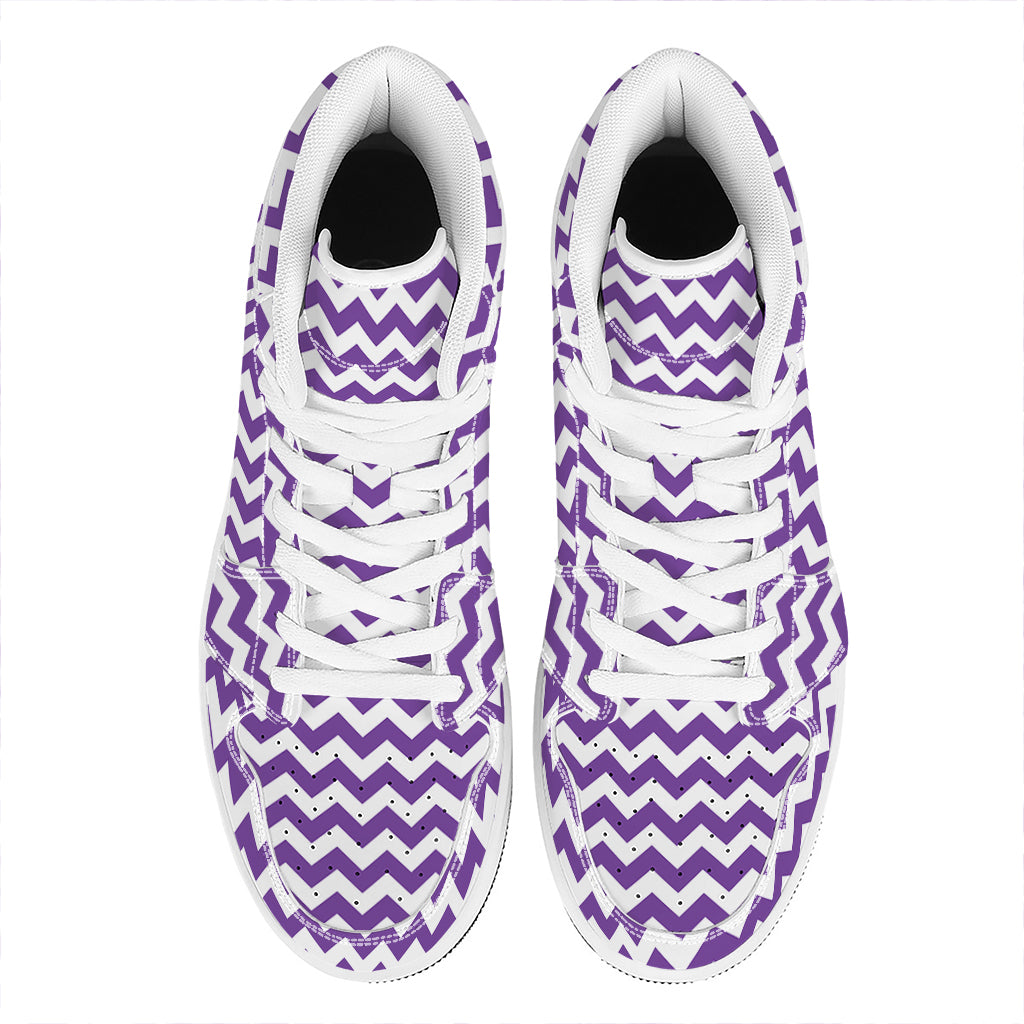 Purple And White Chevron Pattern Print High Top Leather Sneakers