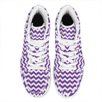 Purple And White Chevron Pattern Print High Top Leather Sneakers