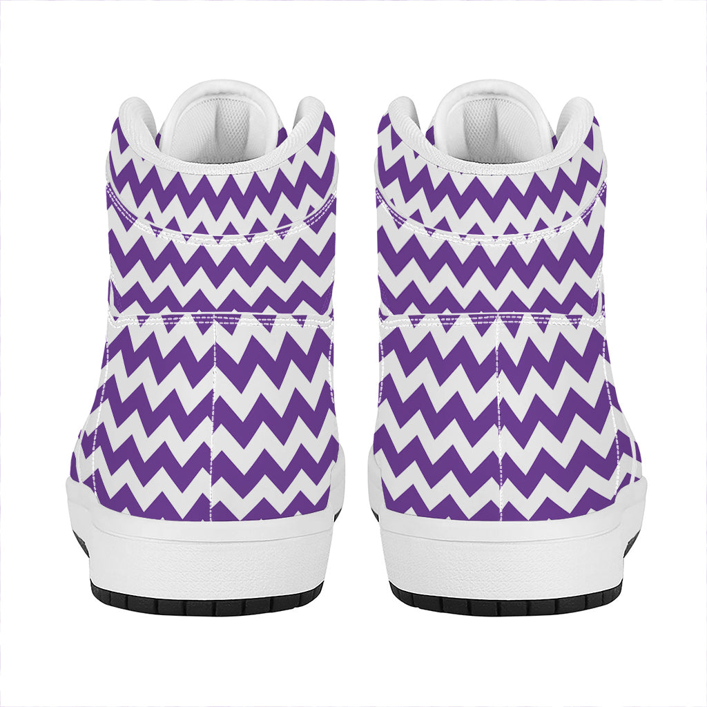 Purple And White Chevron Pattern Print High Top Leather Sneakers