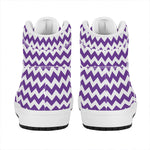 Purple And White Chevron Pattern Print High Top Leather Sneakers