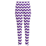 Purple And White Chevron Pattern Print High-Waisted Pocket Leggings