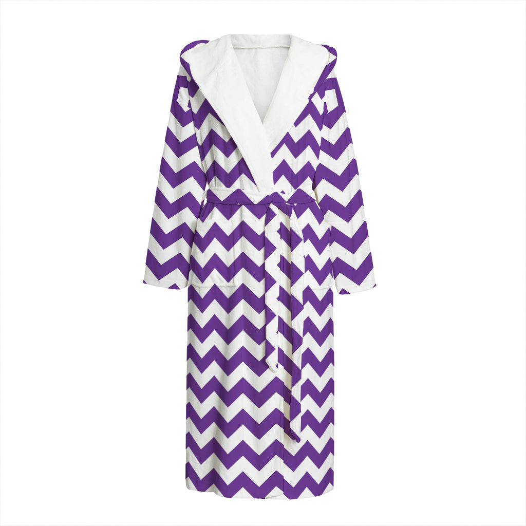 Purple And White Chevron Pattern Print Hooded Bathrobe