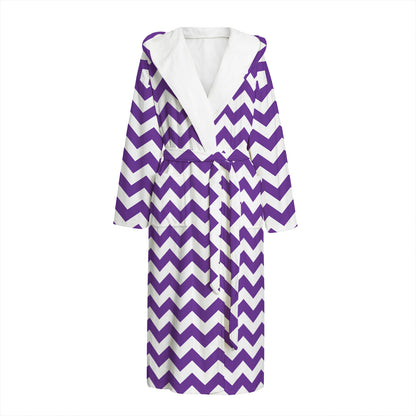 Purple And White Chevron Pattern Print Hooded Bathrobe