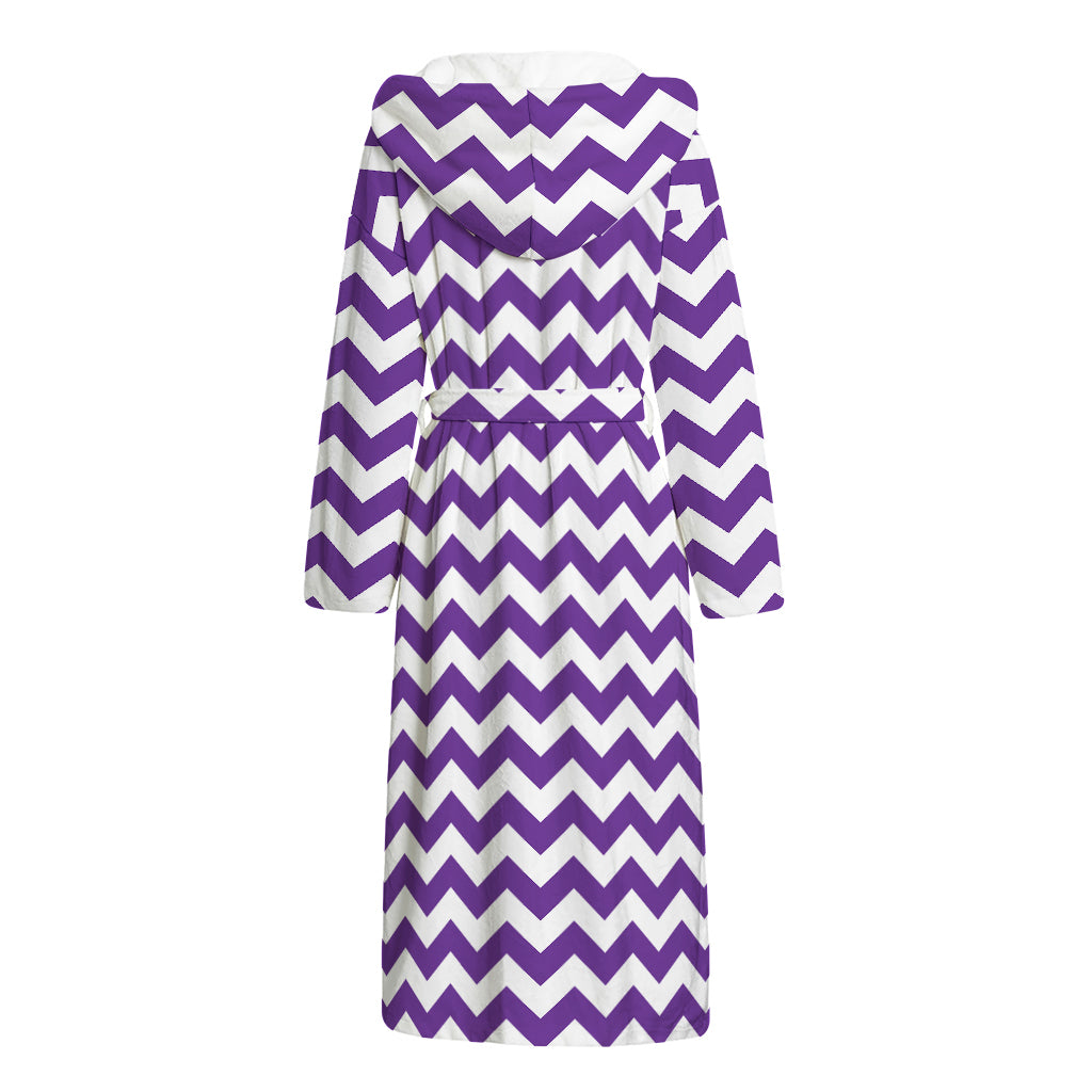 Purple And White Chevron Pattern Print Hooded Bathrobe