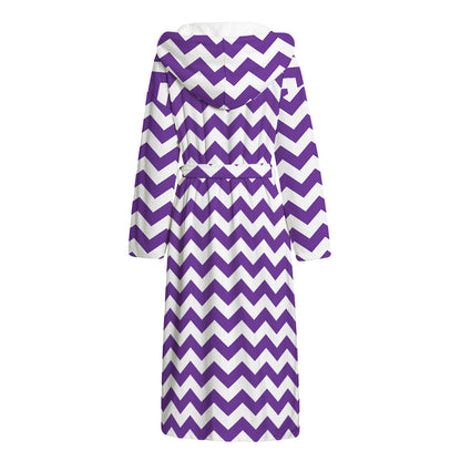 Purple And White Chevron Pattern Print Hooded Bathrobe
