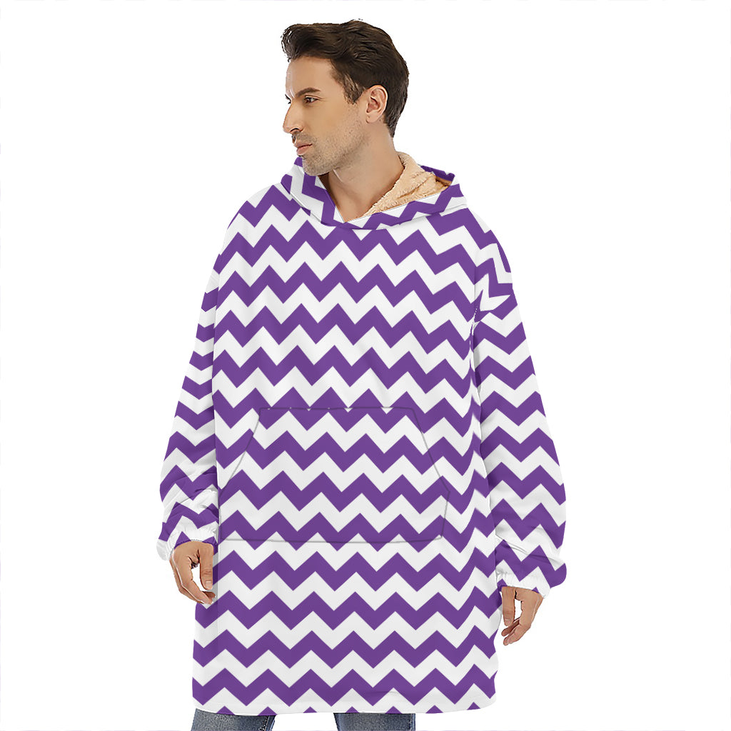 Purple And White Chevron Pattern Print Hoodie Blanket