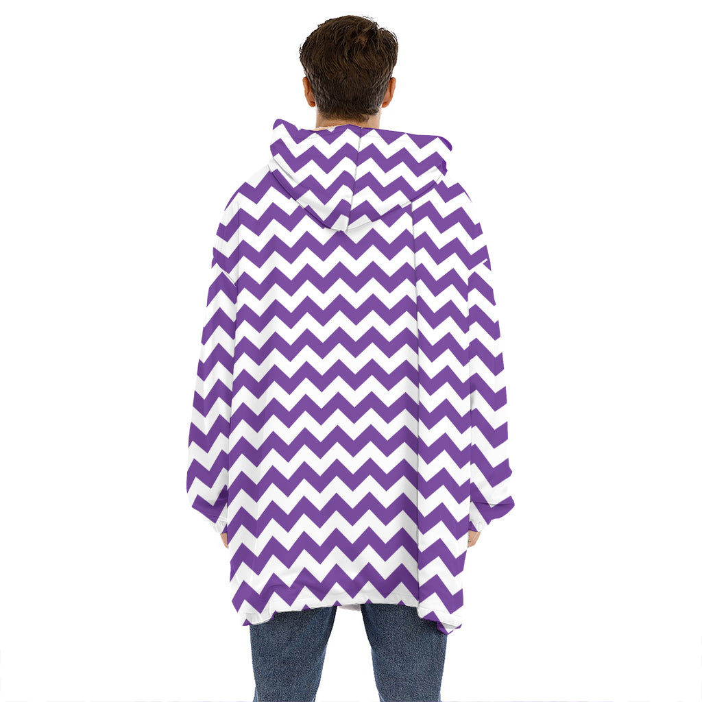 Purple And White Chevron Pattern Print Hoodie Blanket