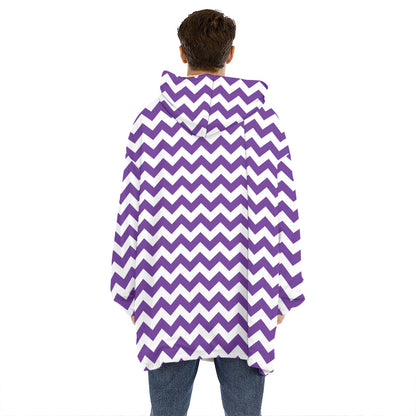 Purple And White Chevron Pattern Print Hoodie Blanket