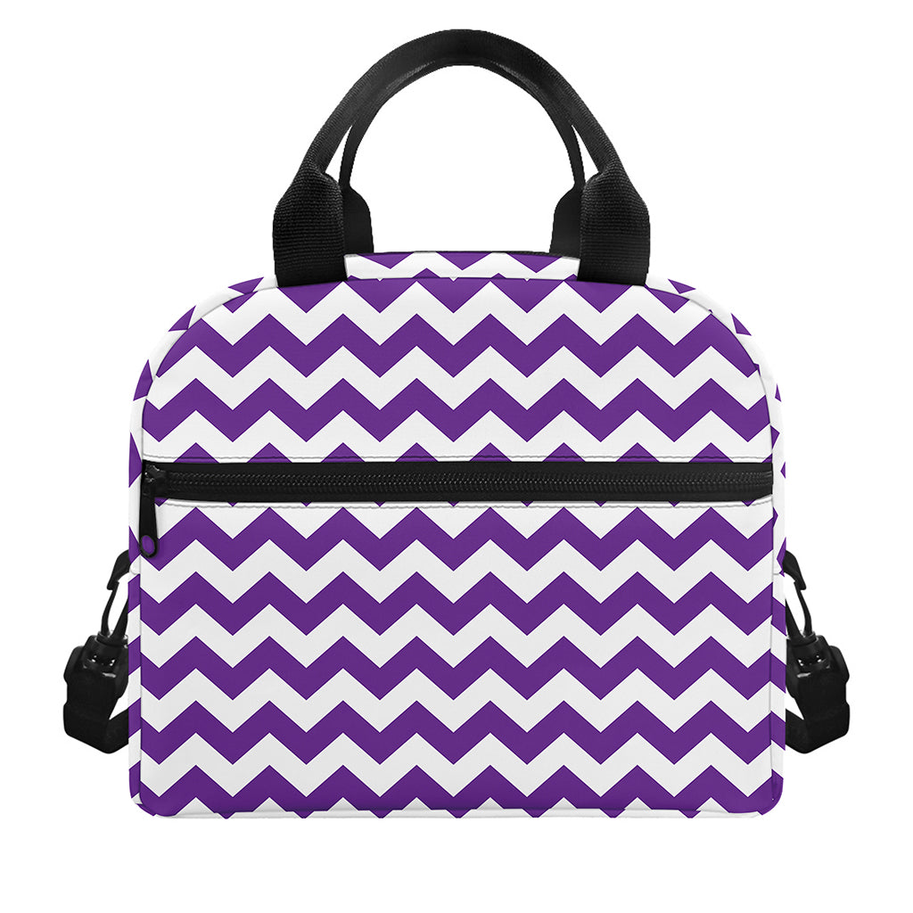 Purple And White Chevron Pattern Print Insulated Lunch Bag