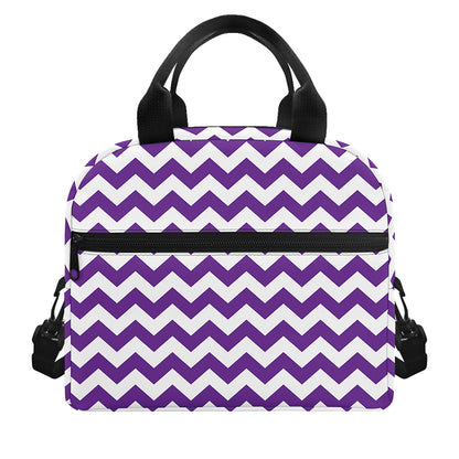 Purple And White Chevron Pattern Print Insulated Lunch Bag