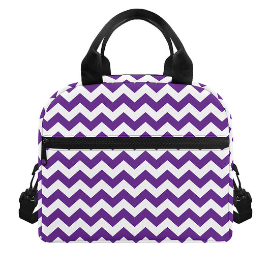 Purple And White Chevron Pattern Print Insulated Lunch Bag