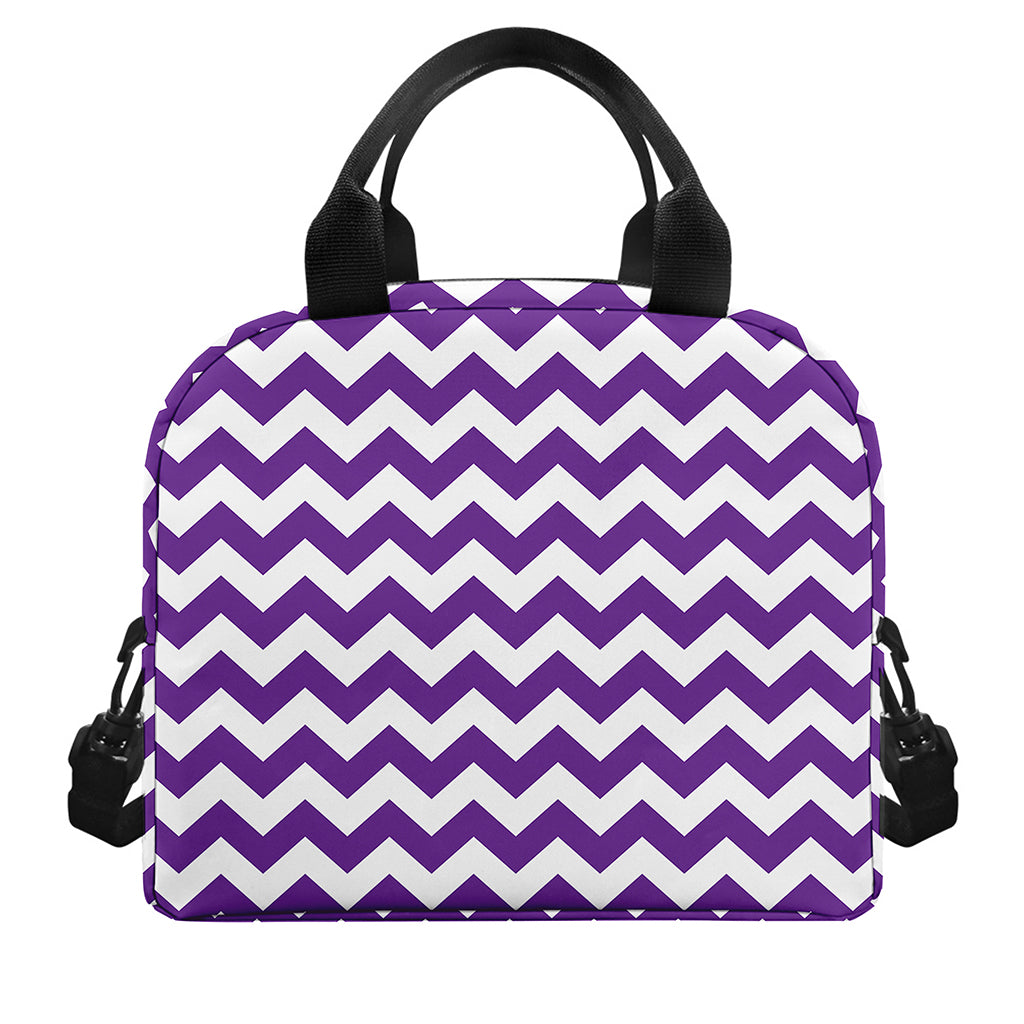 Purple And White Chevron Pattern Print Insulated Lunch Bag