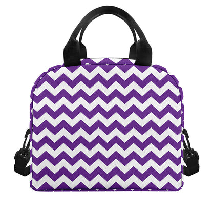 Purple And White Chevron Pattern Print Insulated Lunch Bag