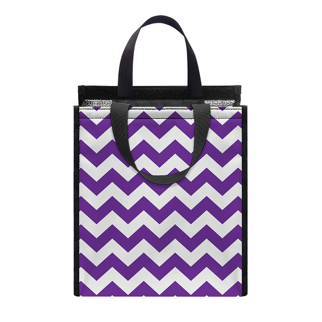 Purple And White Chevron Pattern Print Insulated Lunch Tote