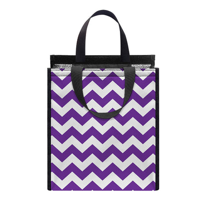 Purple And White Chevron Pattern Print Insulated Lunch Tote