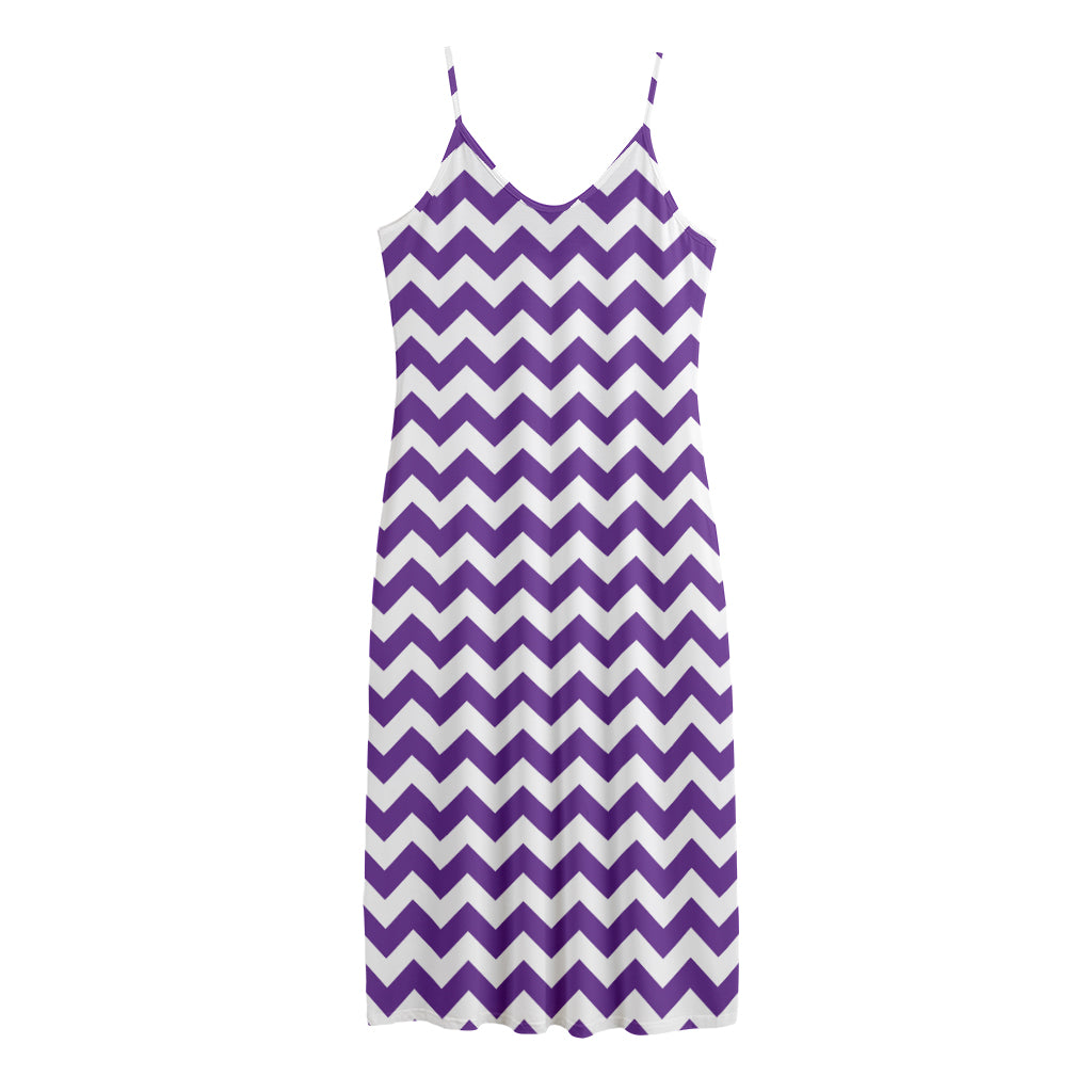 Purple And White Chevron Pattern Print Jersey Midi Cami Dress
