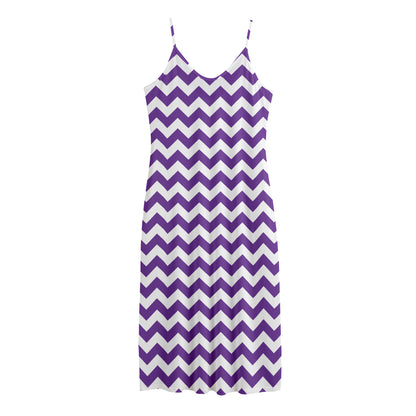 Purple And White Chevron Pattern Print Jersey Midi Cami Dress