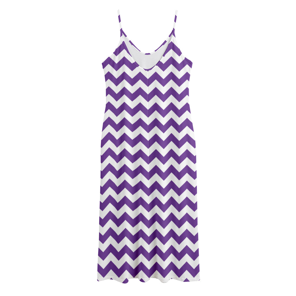 Purple And White Chevron Pattern Print Jersey Midi Cami Dress