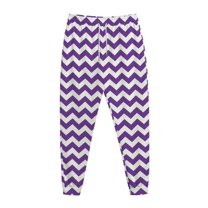 Purple And White Chevron Pattern Print Jogger Pants
