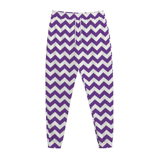 Purple And White Chevron Pattern Print Jogger Pants