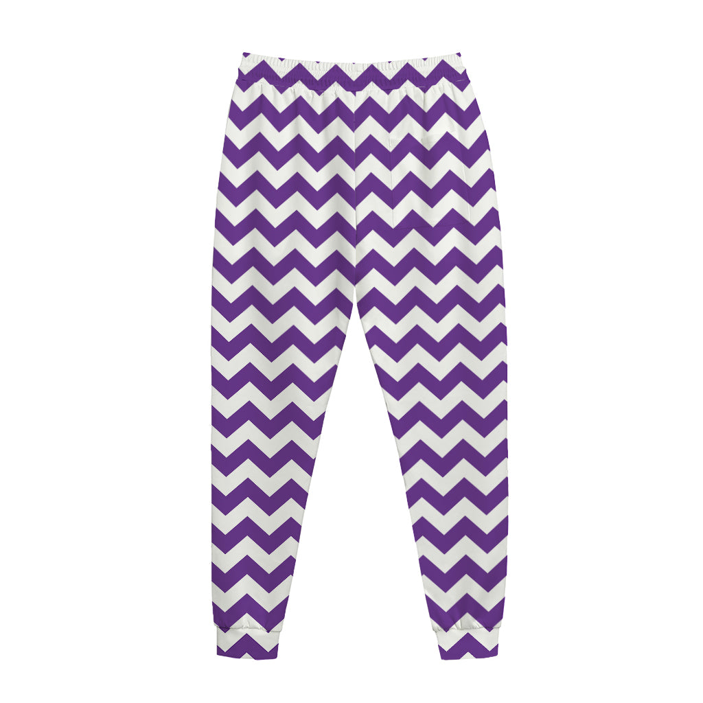 Purple And White Chevron Pattern Print Jogger Pants