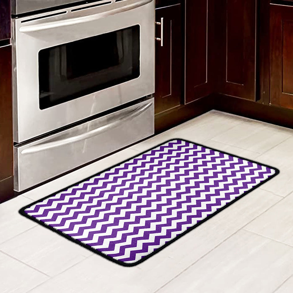 Purple And White Chevron Pattern Print Kitchen Mat