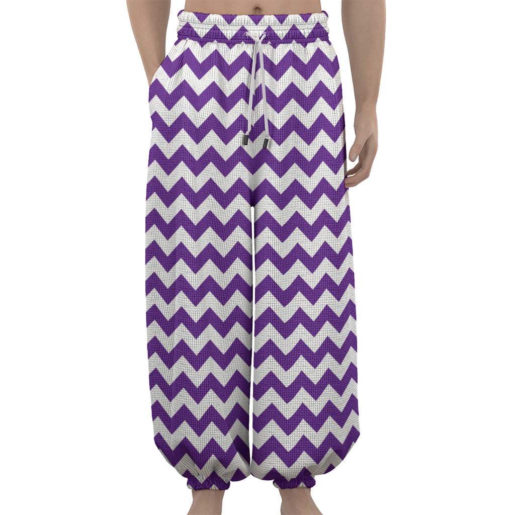 Purple And White Chevron Pattern Print Lantern Pants