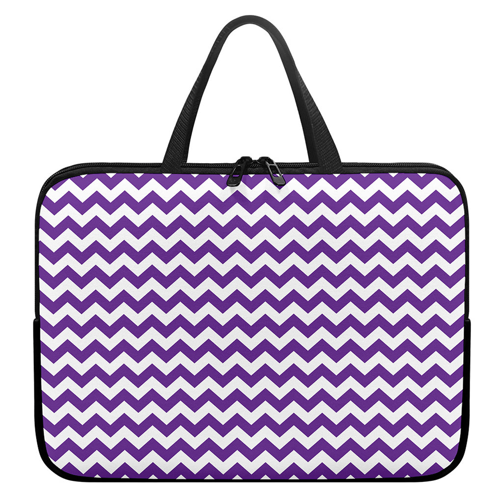 Purple And White Chevron Pattern Print Laptop Sleeve With Handle
