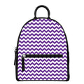 Purple And White Chevron Pattern Print Leather Backpack