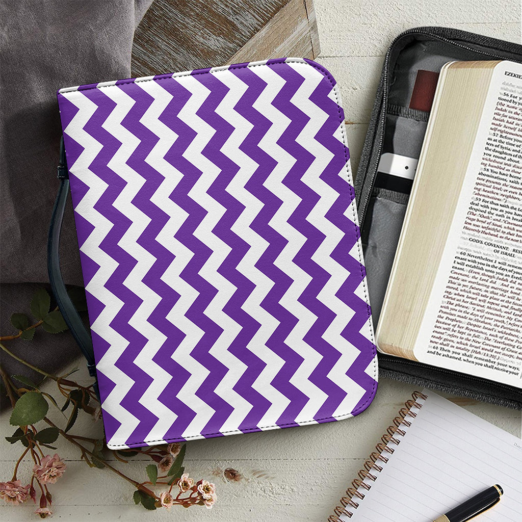Purple And White Chevron Pattern Print Leather Bible Cover